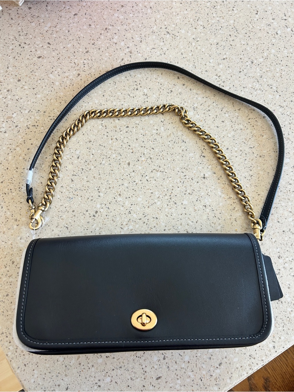 NWOT Coach The Dinky Black Leather Shoulder Bag with Gold Chain Strap